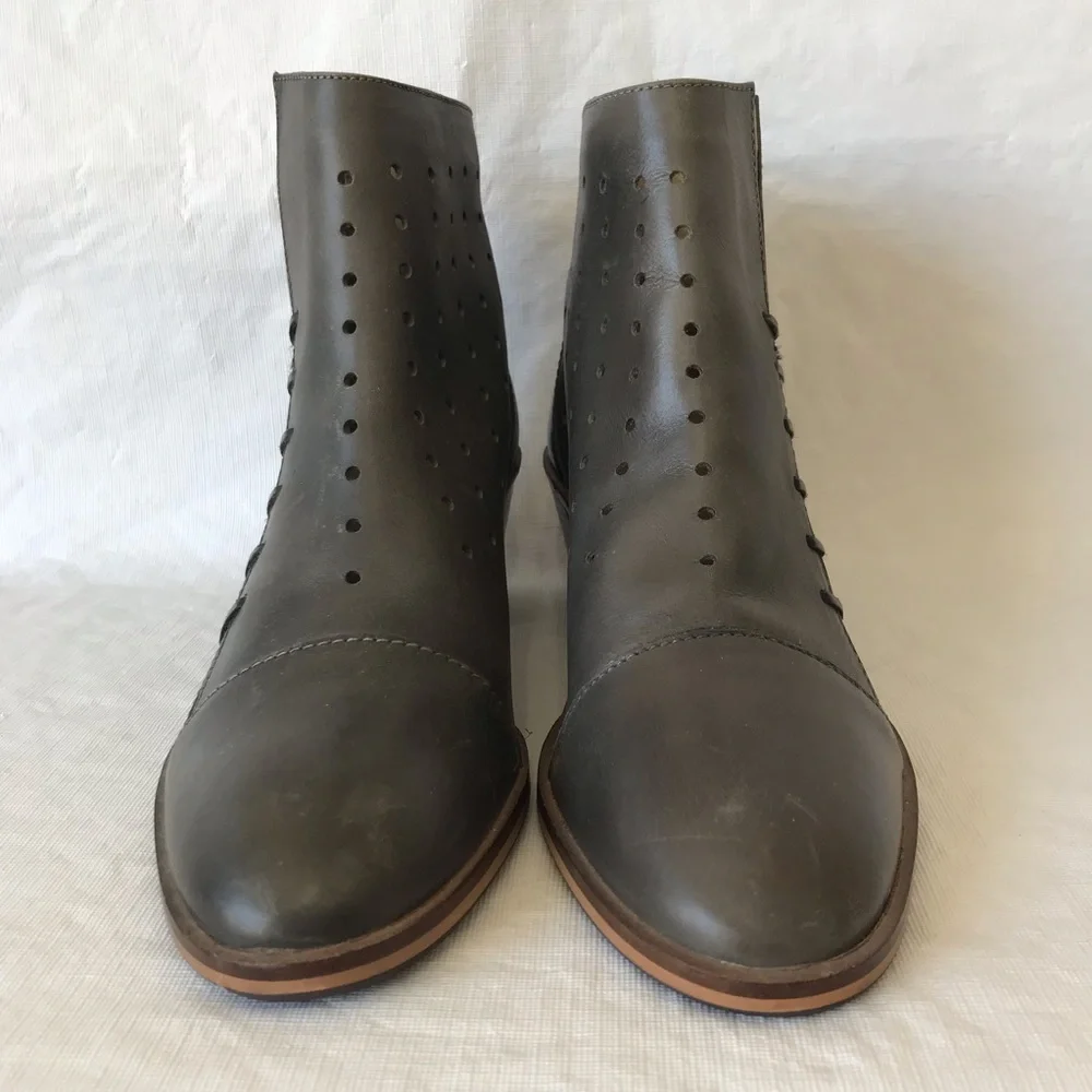 Journee Perforated Grey Heeled Ankle Booties